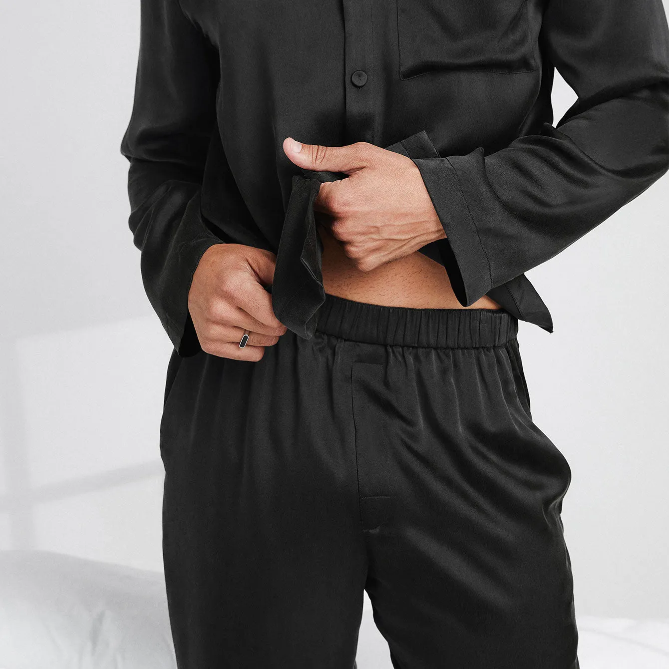 Men's Washable Silk Button Up Set