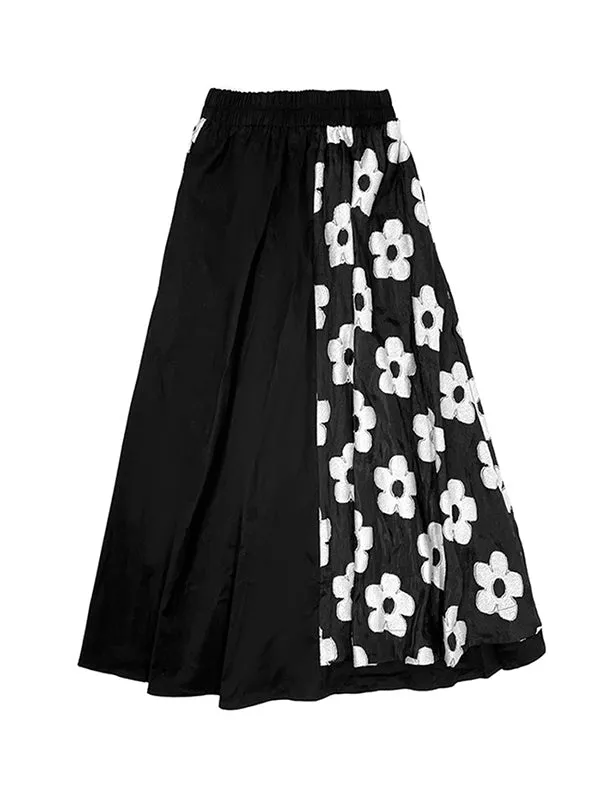 Original Cool A-Line Loose Split-Joint Jacquard Solid Color Skirts Bottoms