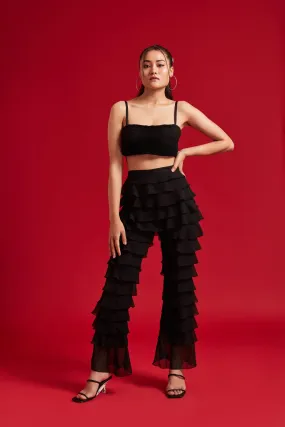 Pleated Top and Ruffles Pant Set