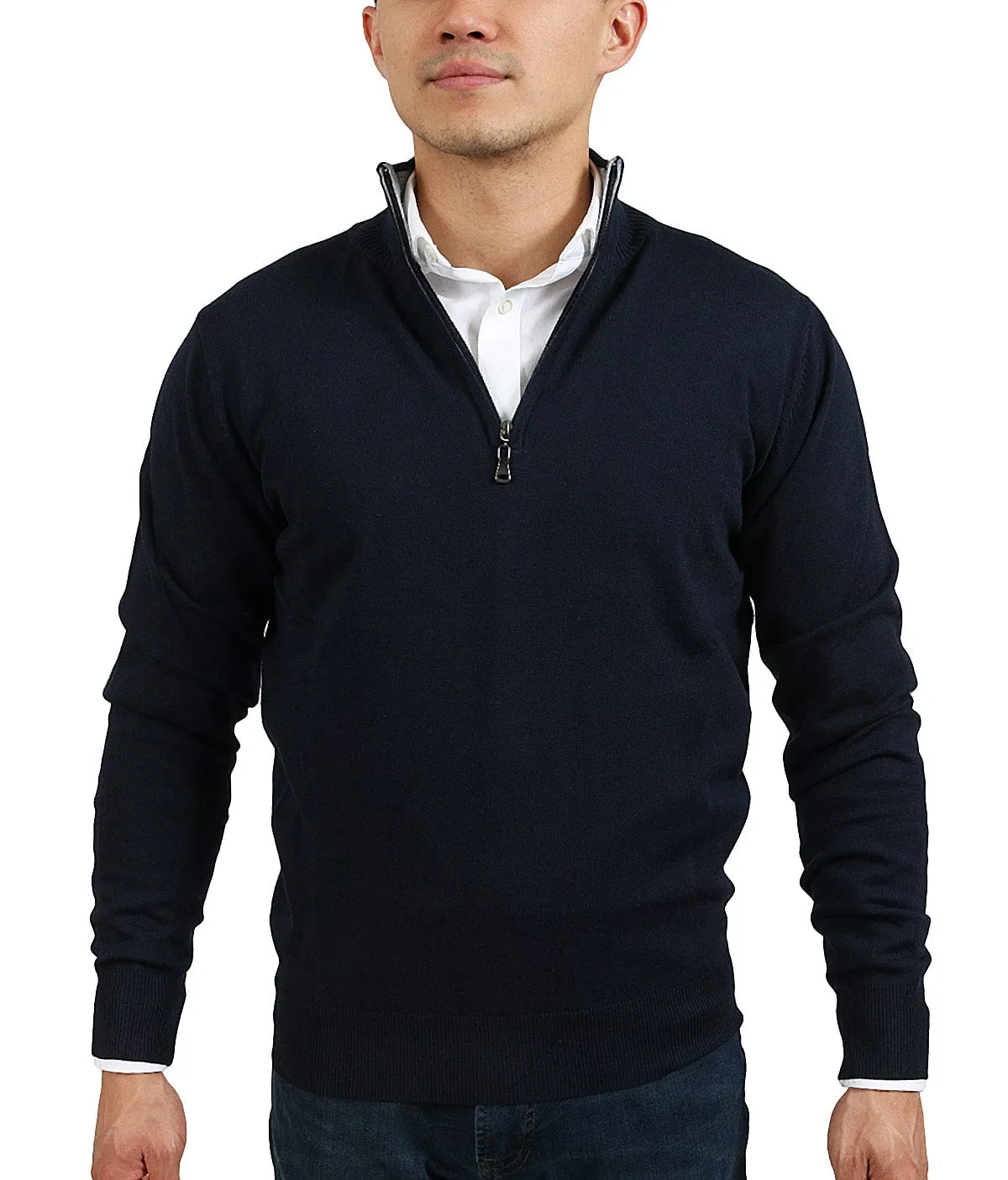Real Cashmere Dark Blue Half Zip Fine Cashmere Blend Mens Sweater