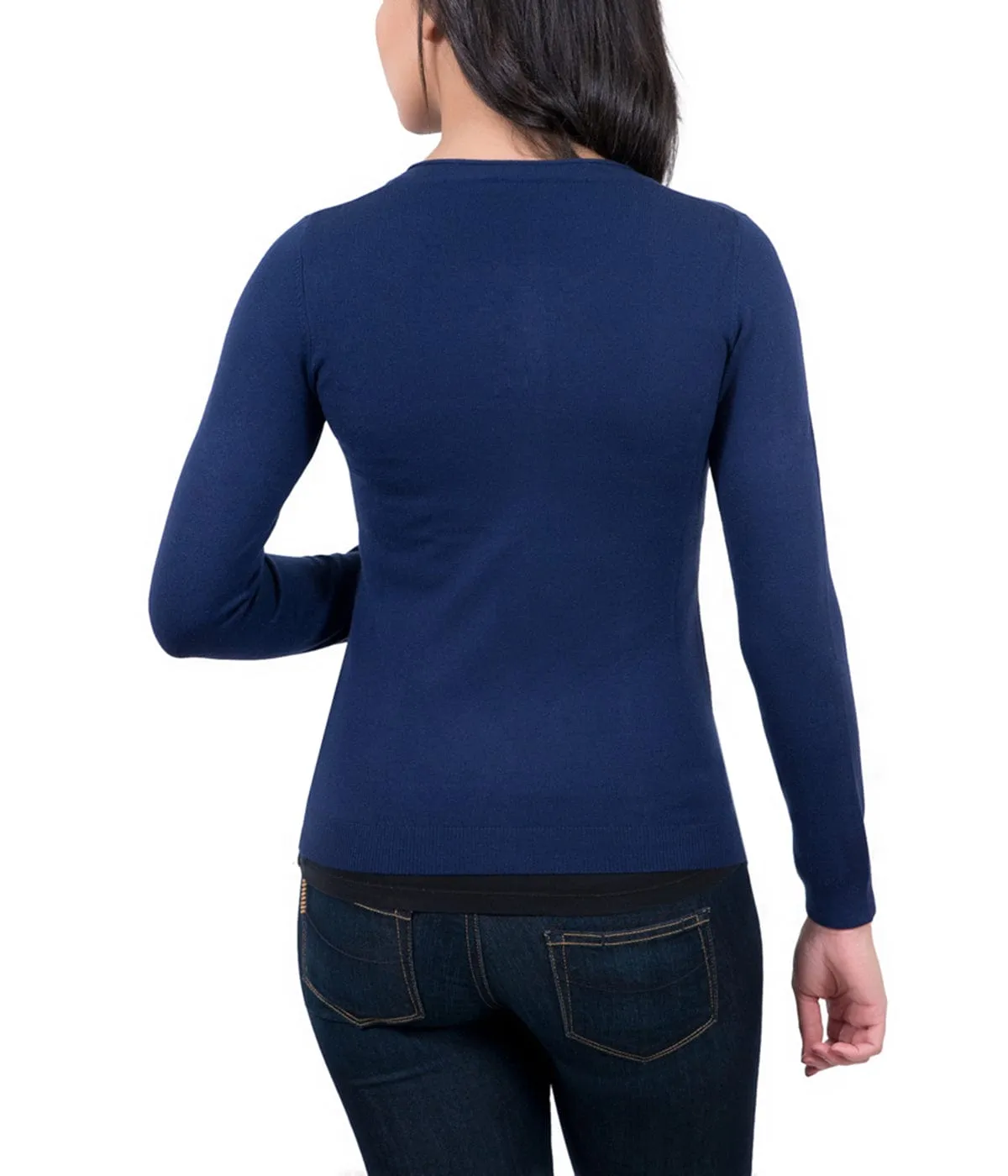 Real Cashmere Navy Blue Cashmere Blend WomensCrewneck Cardigan