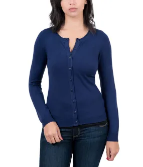 Real Cashmere Navy Blue Cashmere Blend WomensCrewneck Cardigan