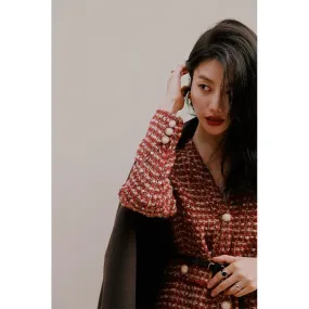 ROSEBANKS Ruby Red Woolen Suit Dress
