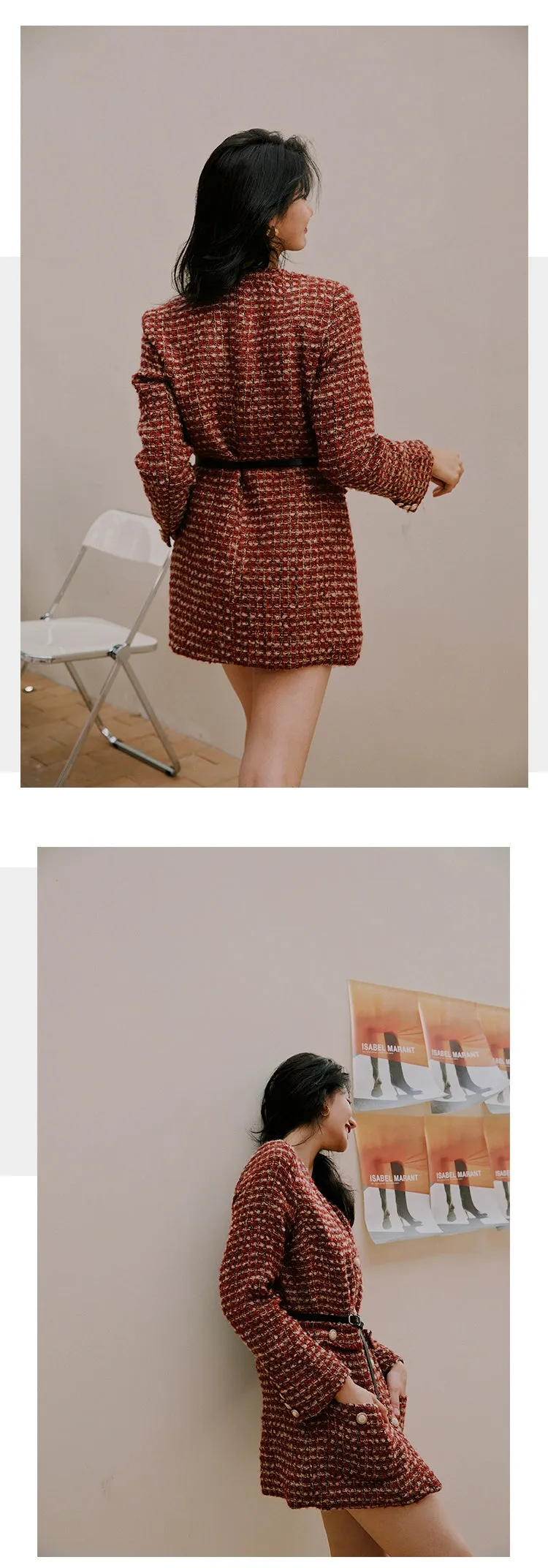 ROSEBANKS Ruby Red Woolen Suit Dress
