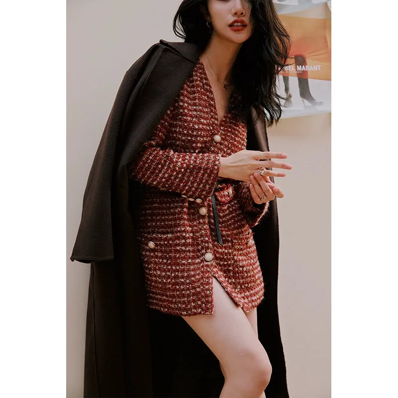 ROSEBANKS Ruby Red Woolen Suit Dress