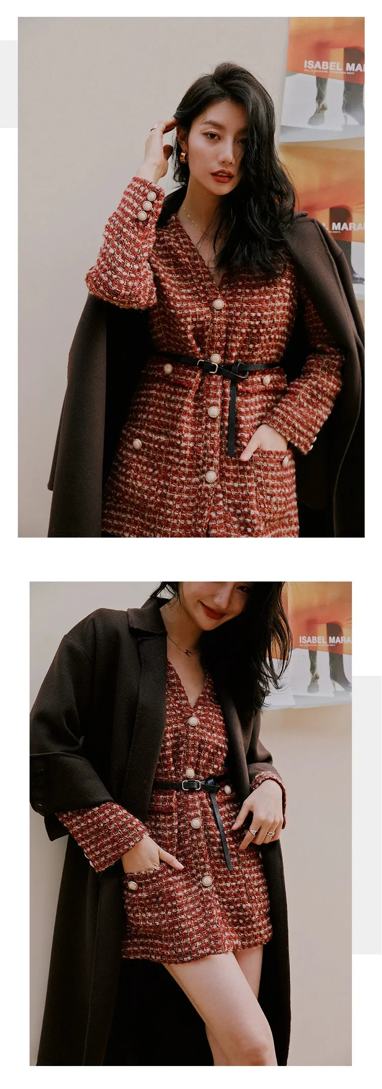 ROSEBANKS Ruby Red Woolen Suit Dress