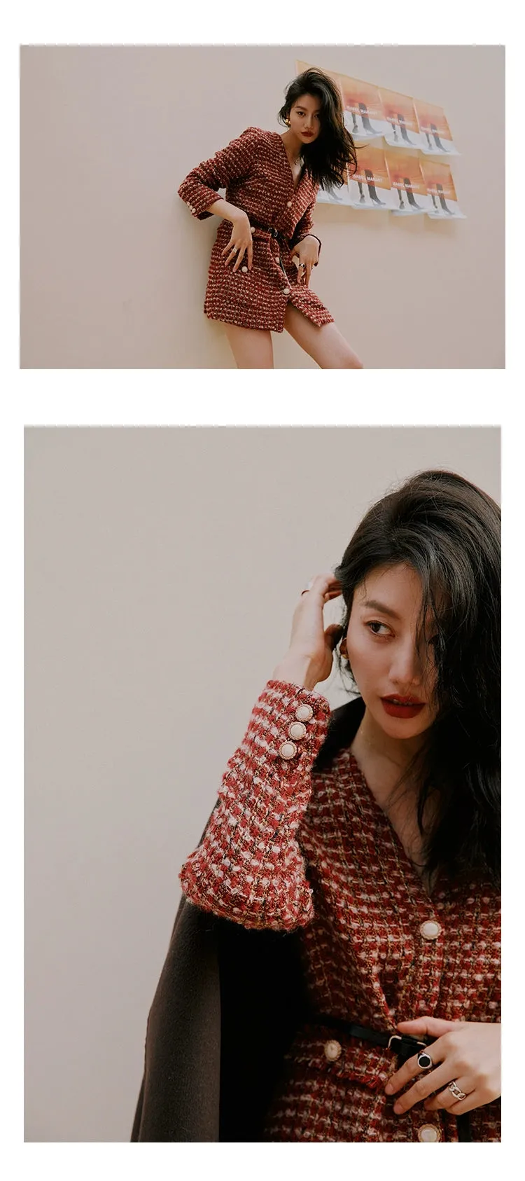 ROSEBANKS Ruby Red Woolen Suit Dress
