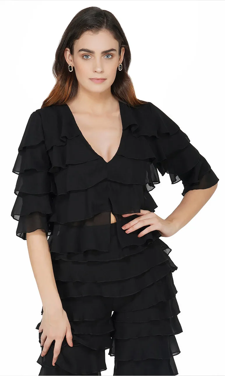 Ruffled Crop Top and Pant Set