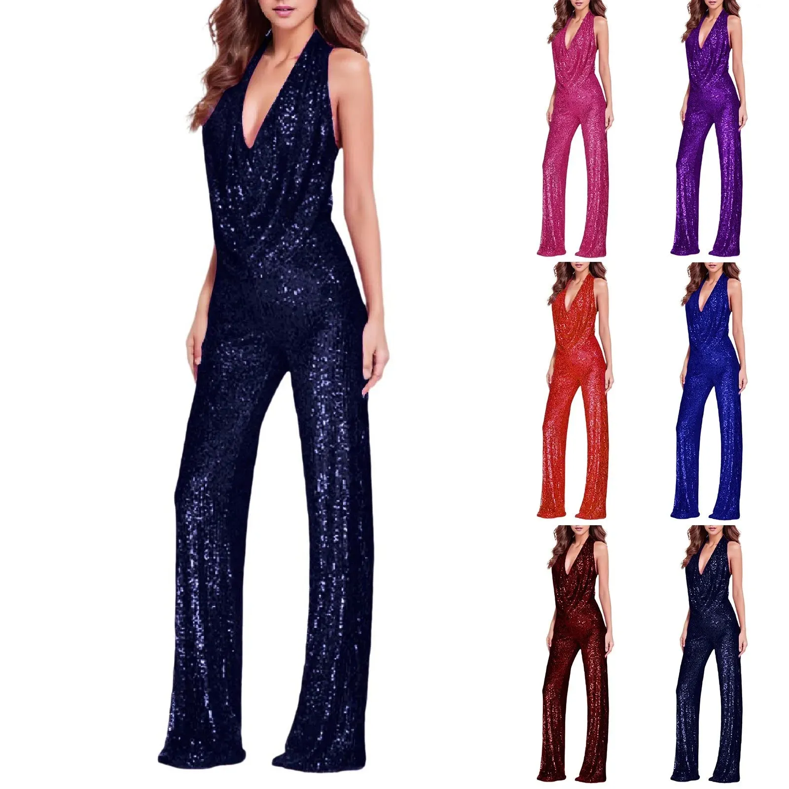 Sexy Club Halter Off Shoulder Backless Solid Color Jumpsuit