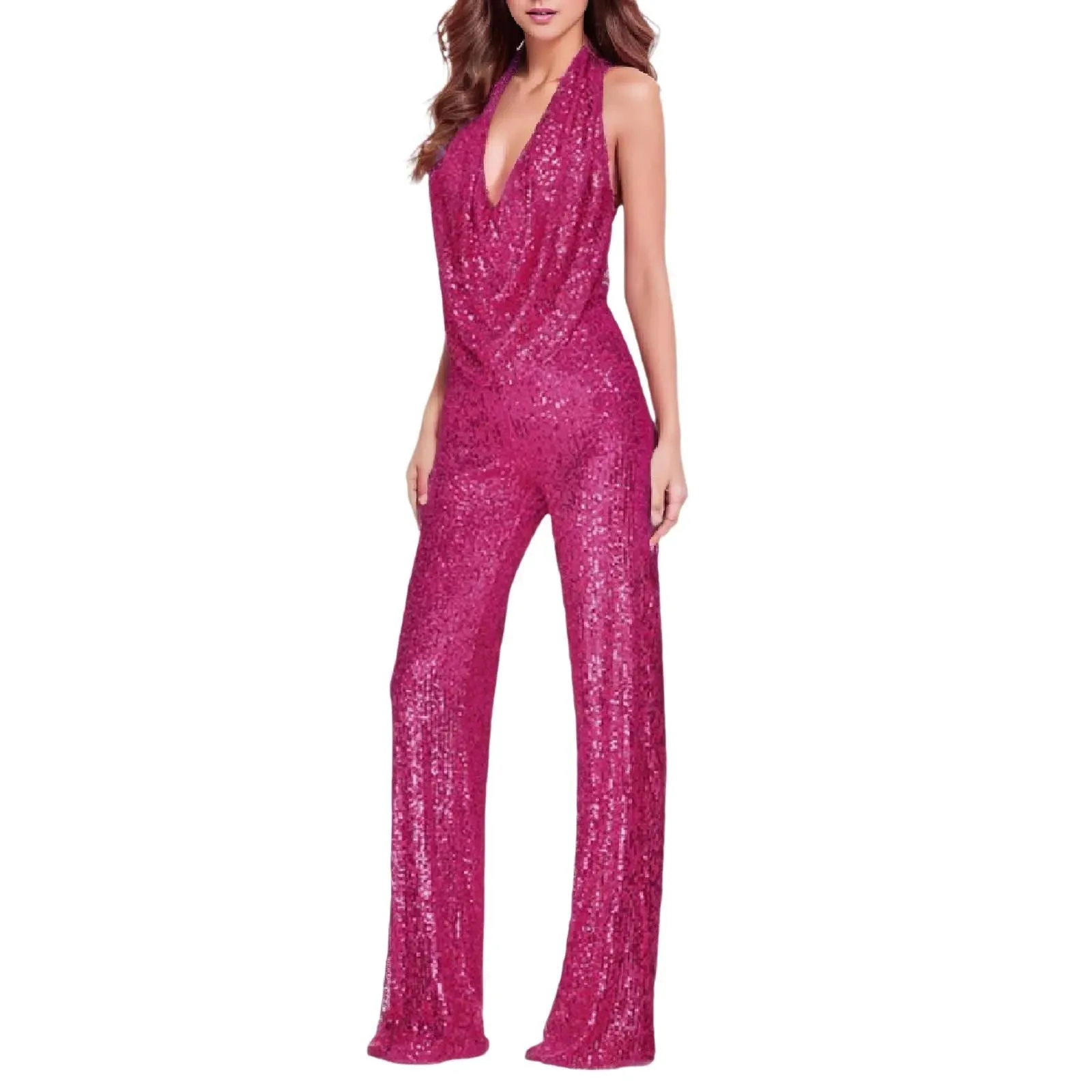 Sexy Club Halter Off Shoulder Backless Solid Color Jumpsuit