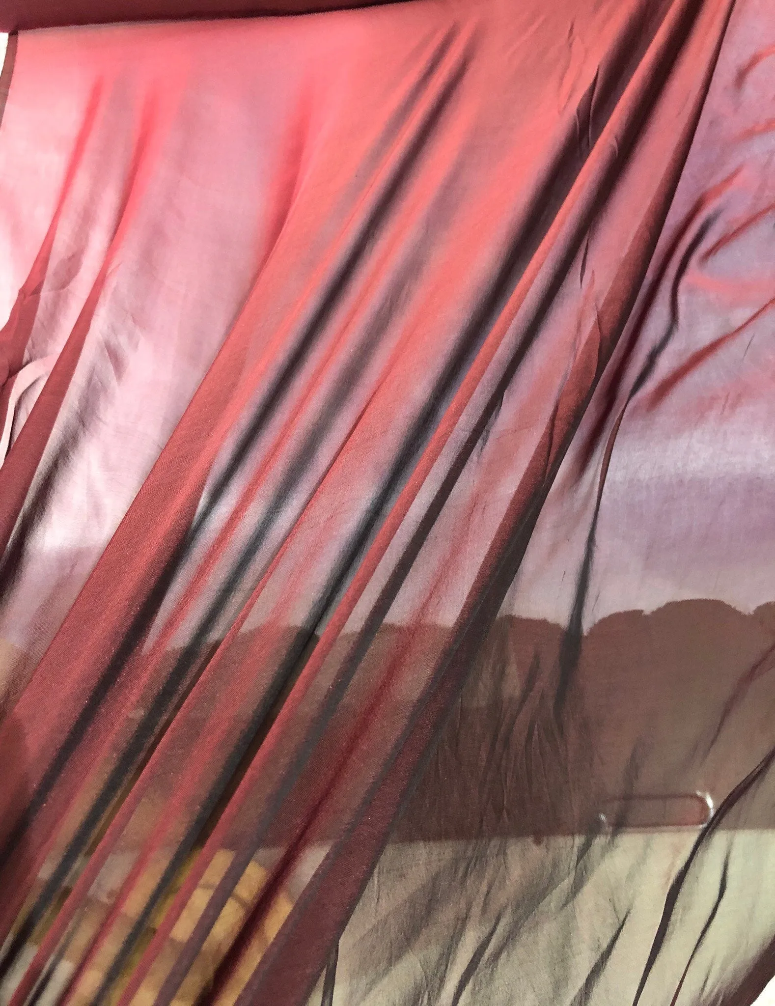 Silk chiffon 54&quot; wide    Iridescent burgandy black color french silk chiffon fabric sold by the yard