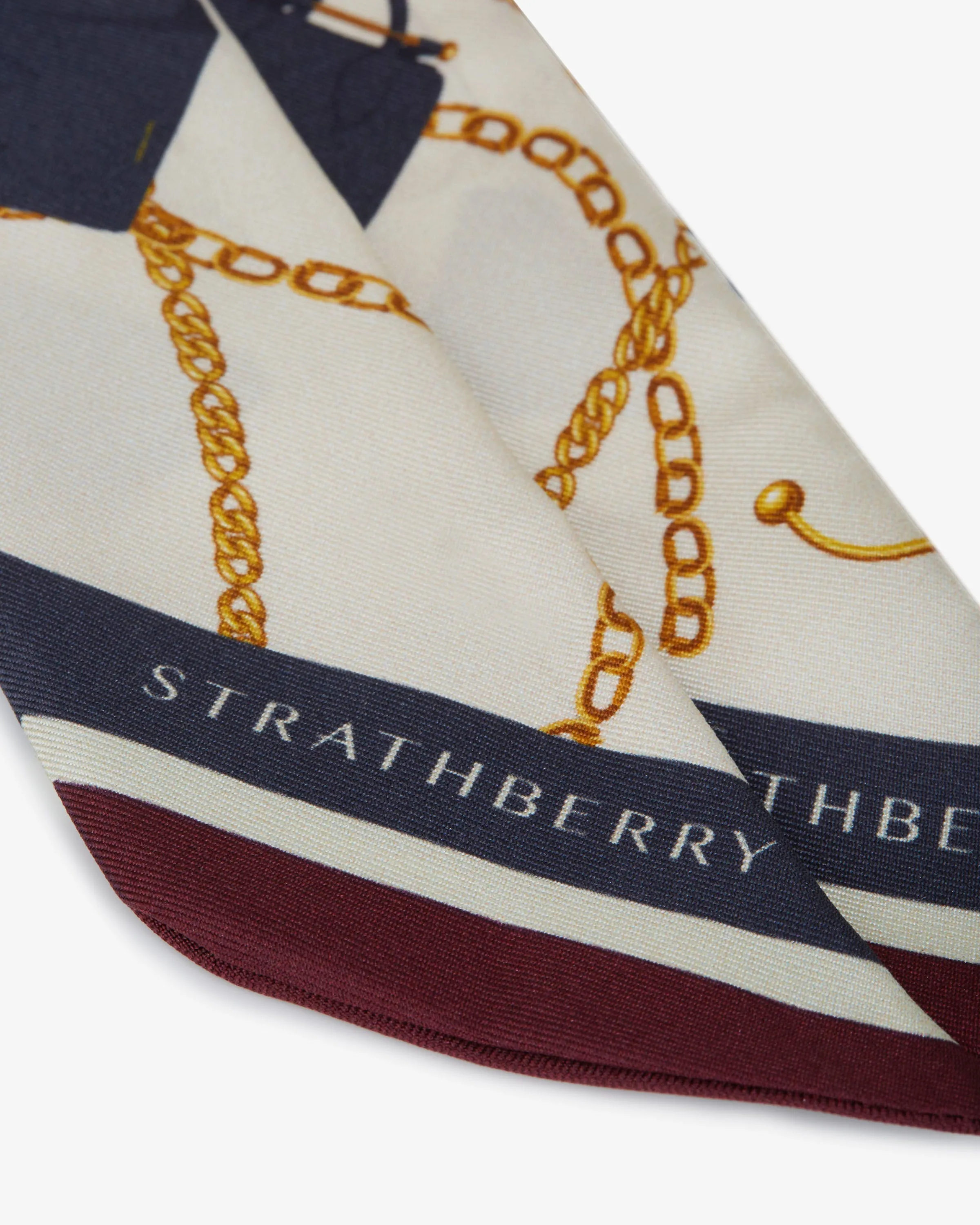 Silk Skinny Scarf - Bag & Chain Print Burgundy Mix