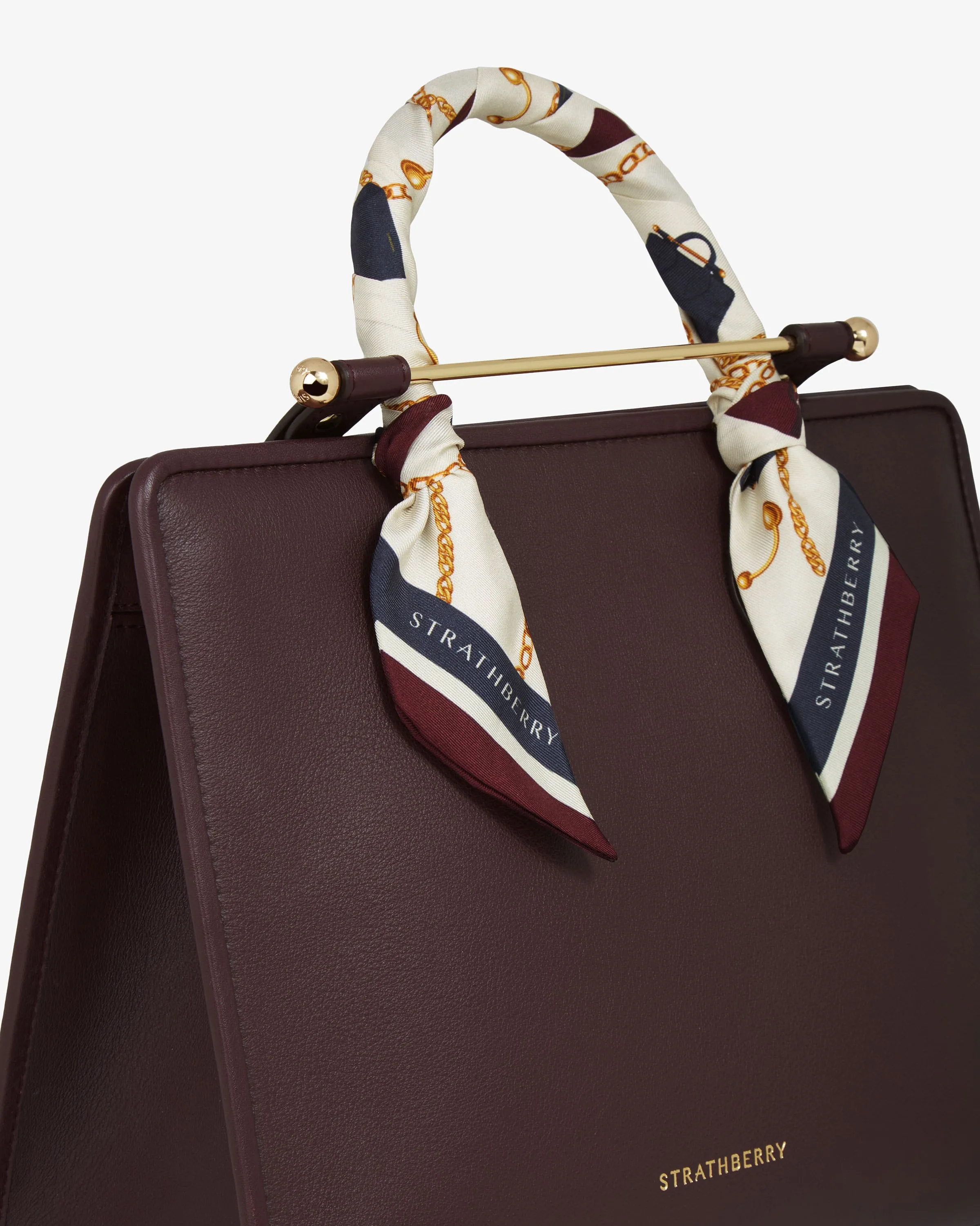Silk Skinny Scarf - Bag & Chain Print Burgundy Mix