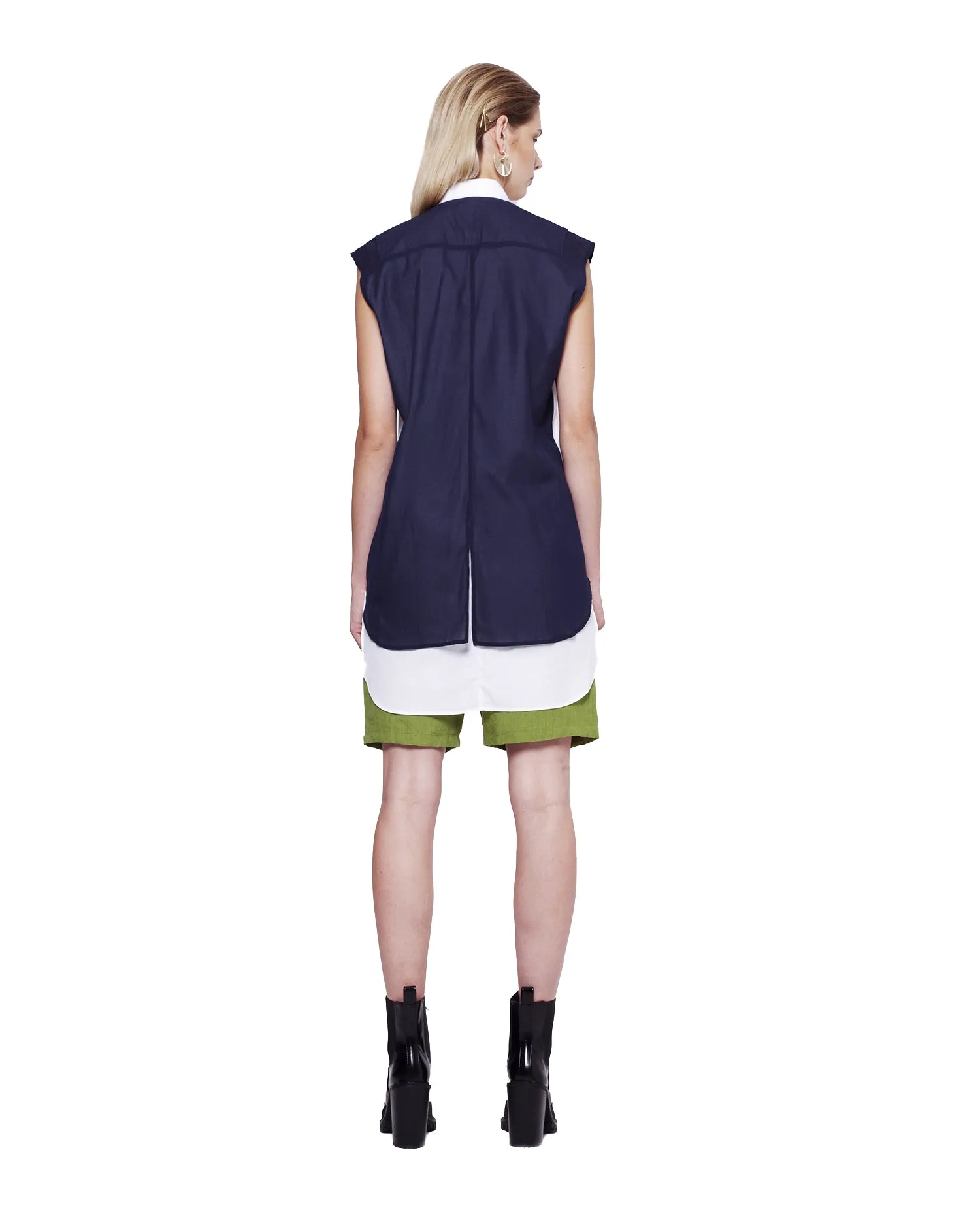 Sleeveless Shirt with Chiffon Detail - Navy