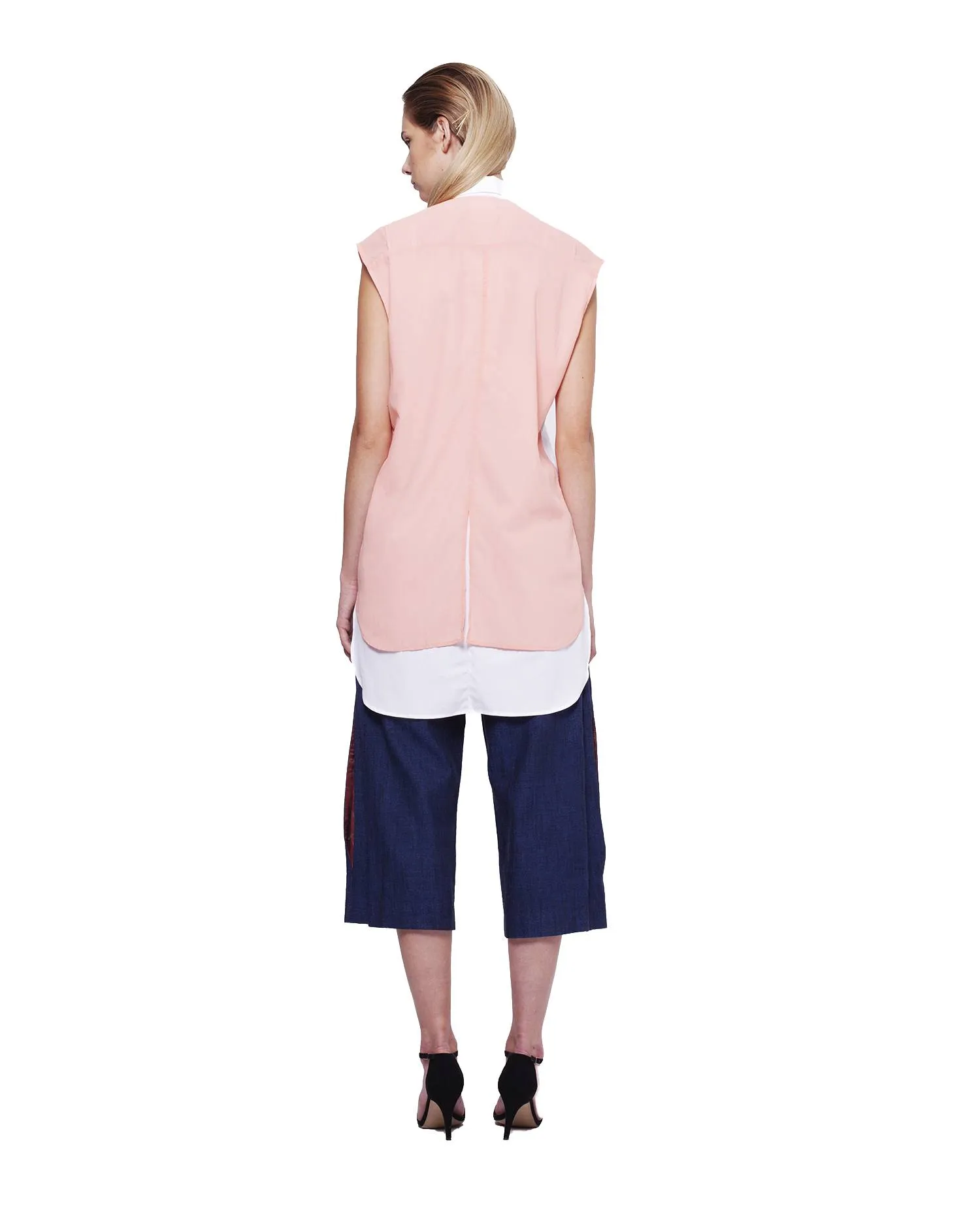 Sleeveless Shirt with Chiffon Detail - Salmon