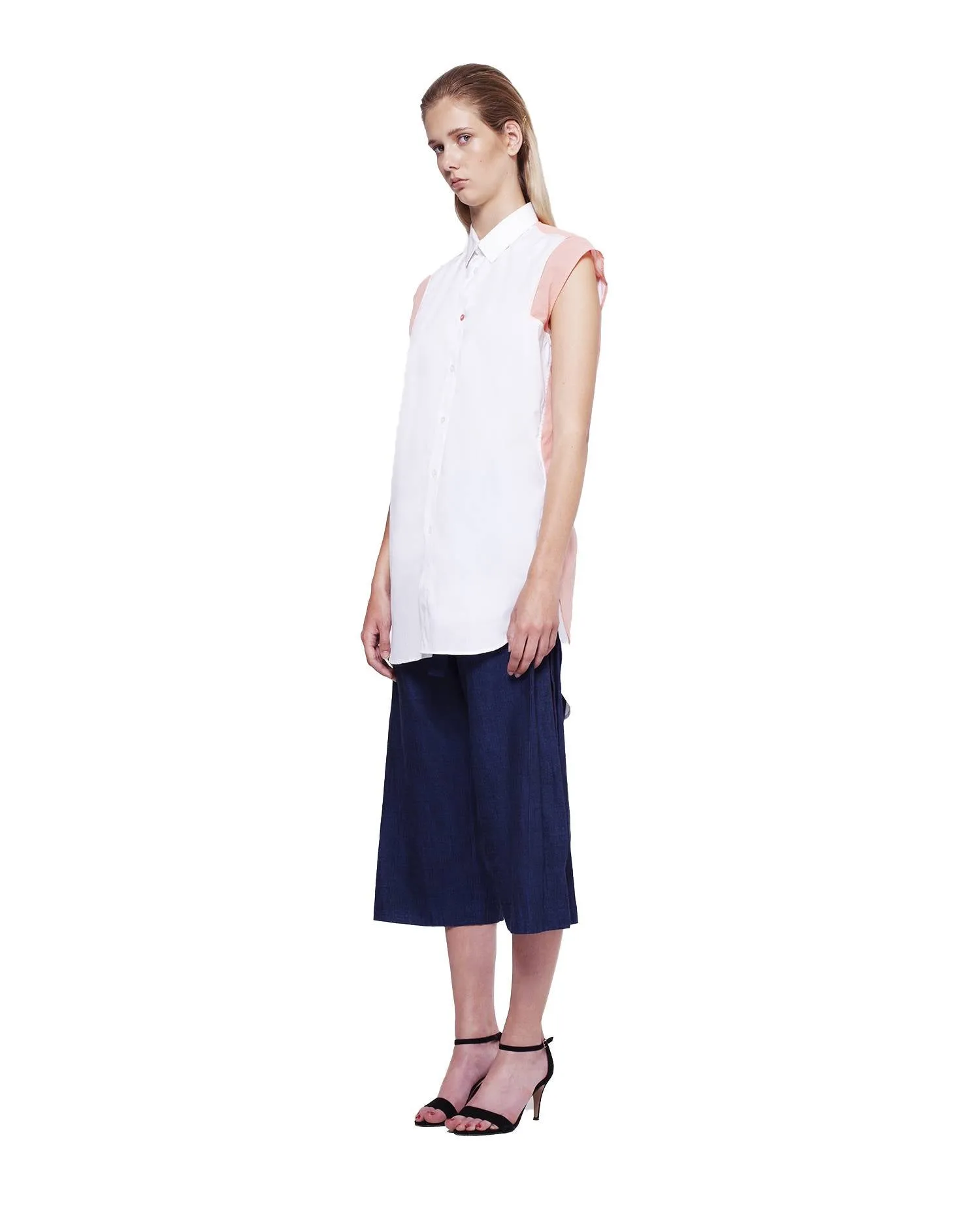 Sleeveless Shirt with Chiffon Detail - Salmon