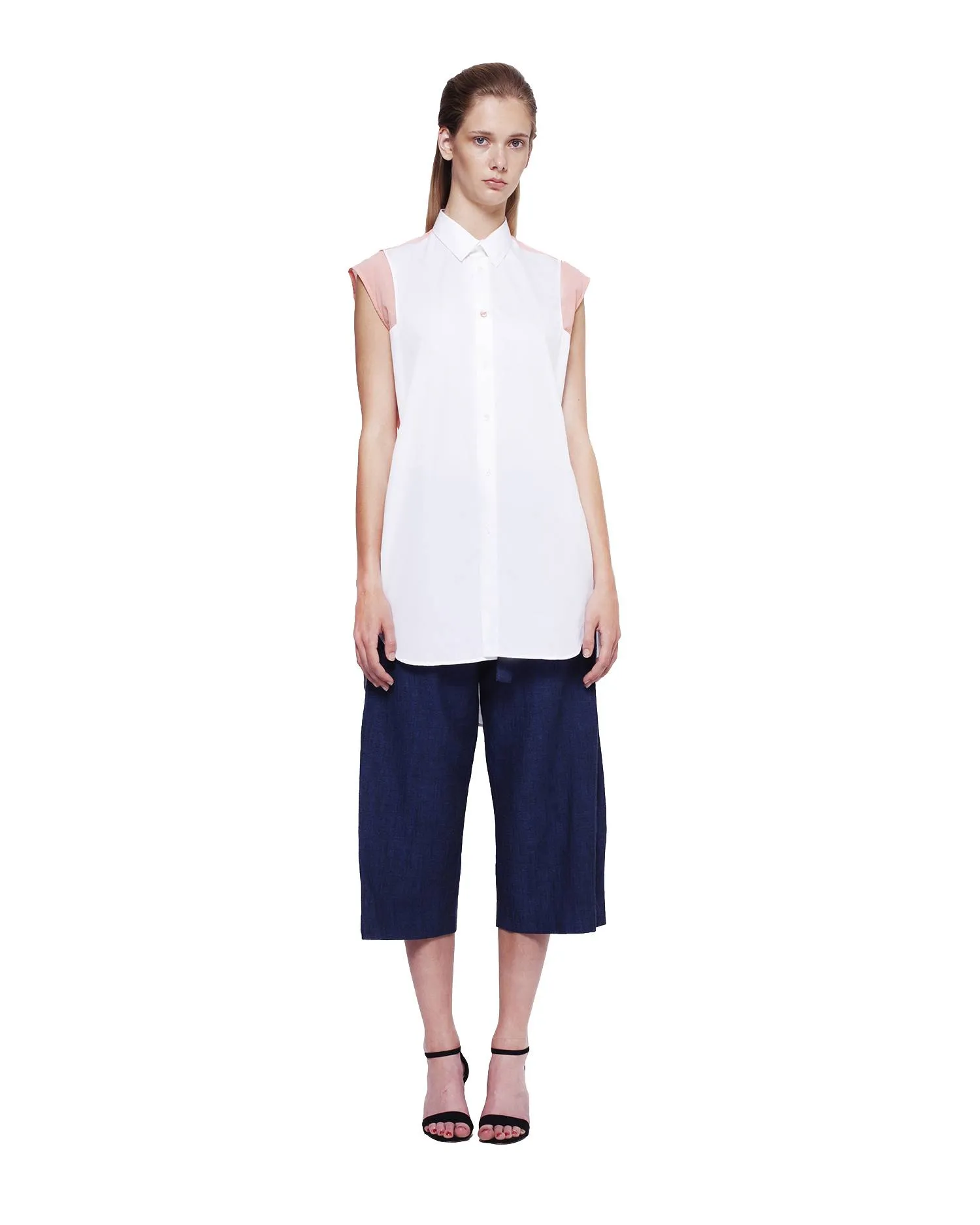 Sleeveless Shirt with Chiffon Detail - Salmon