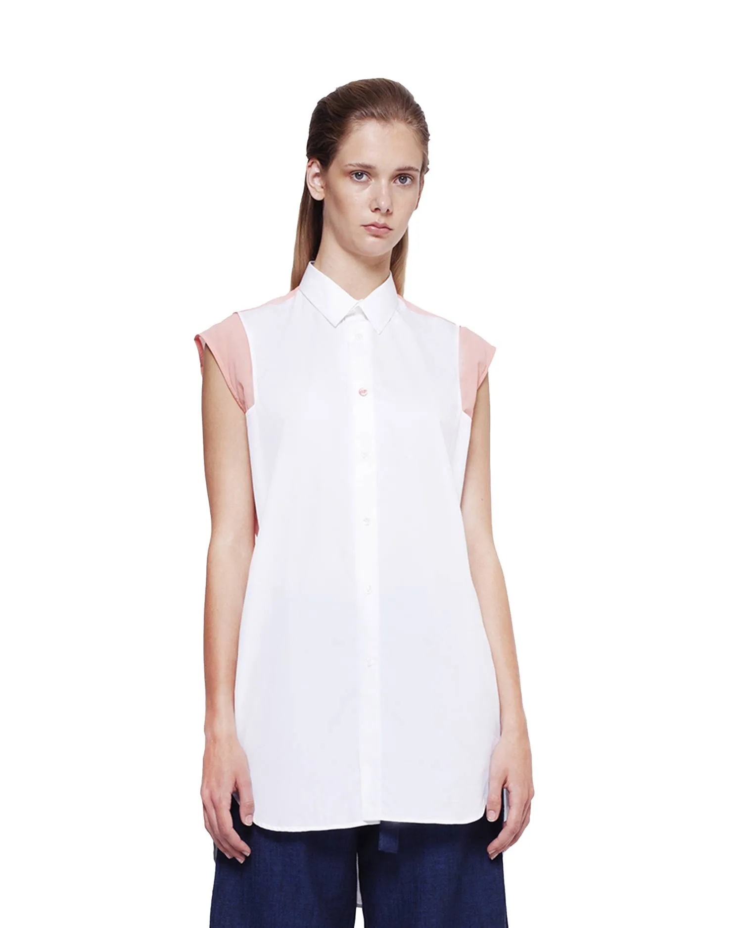 Sleeveless Shirt with Chiffon Detail - Salmon