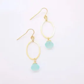 Small Forged Oval Earrings with Aqua Chalcedony