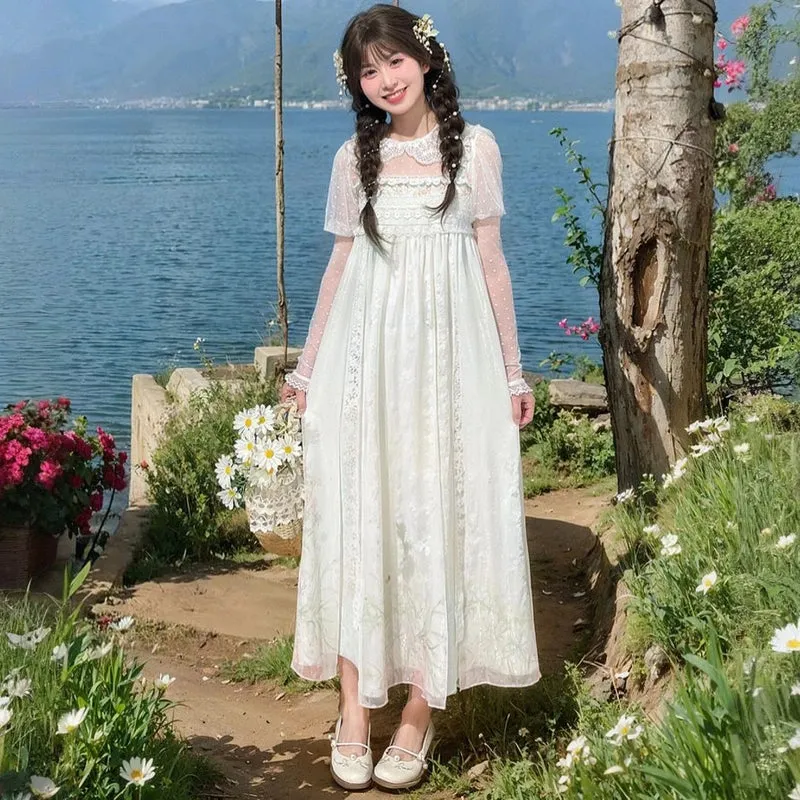 Summer Holiday Style White Lace Fairy Dresses