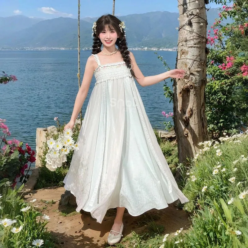 Summer Holiday Style White Lace Fairy Dresses