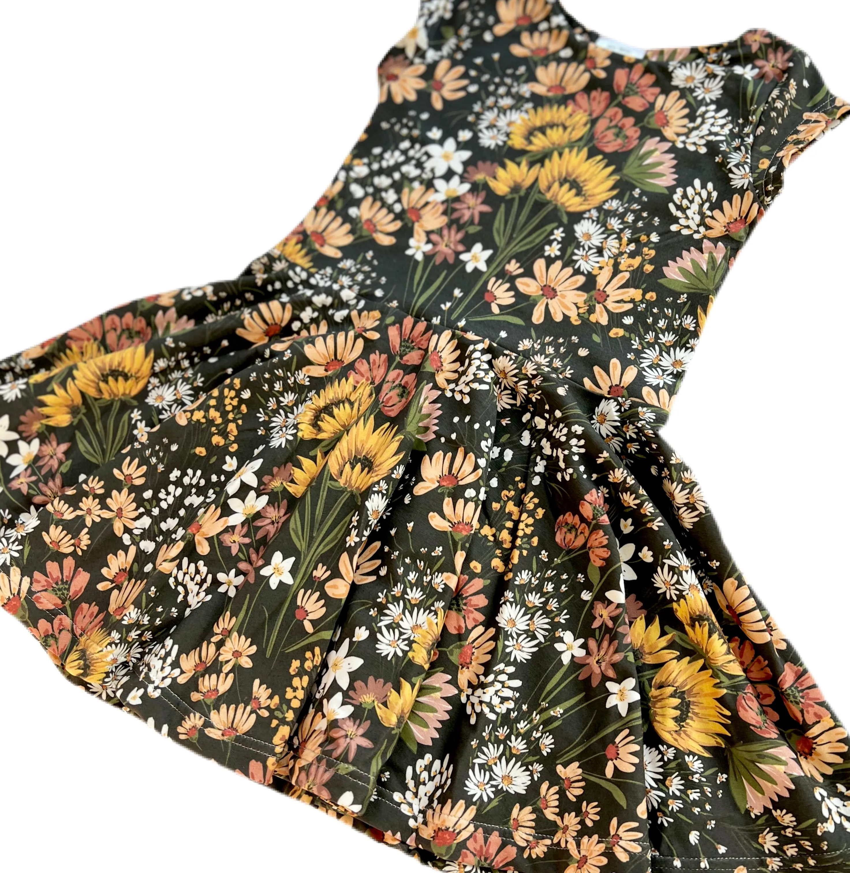 Sunflower Meadow on Charcoal Twirl Dress