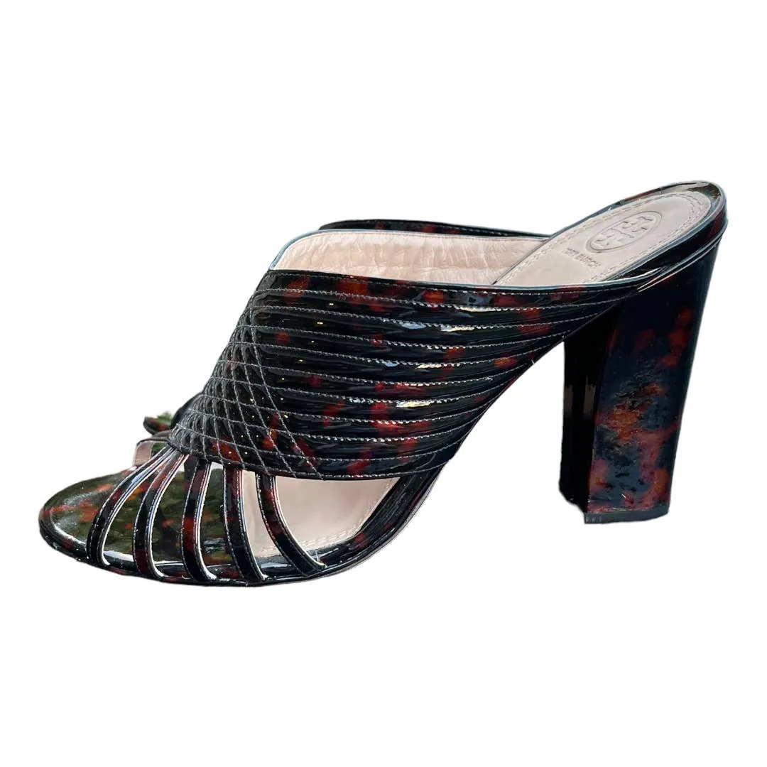 Tory Burch Brida Tortoise Patent Slides Heels Shoes Size 11