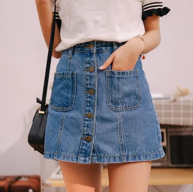 VenusFox High Waist  A-line Mini Denim Pockets Skirt
