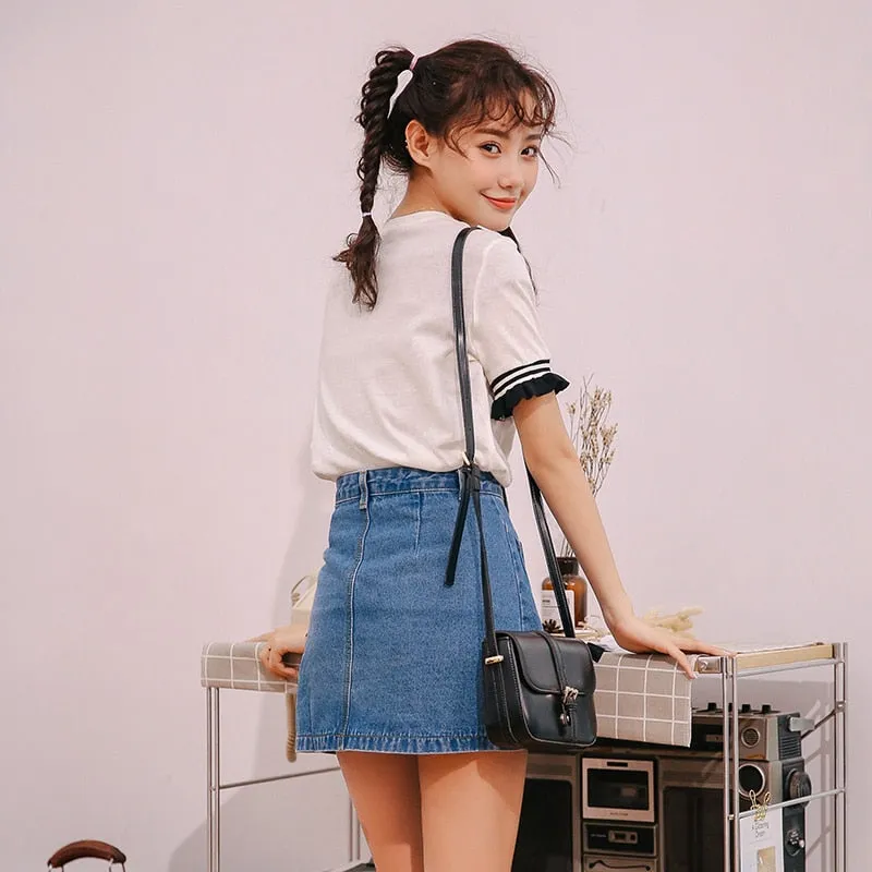 VenusFox High Waist  A-line Mini Denim Pockets Skirt