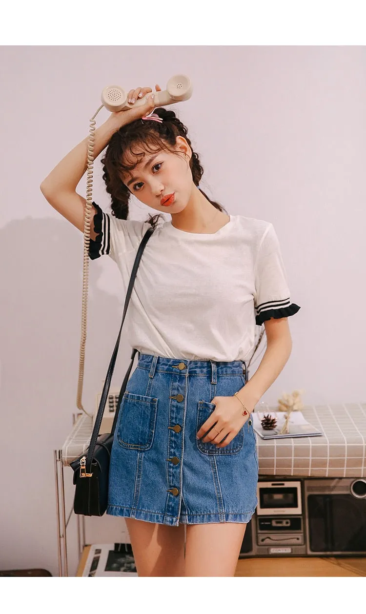 VenusFox High Waist  A-line Mini Denim Pockets Skirt