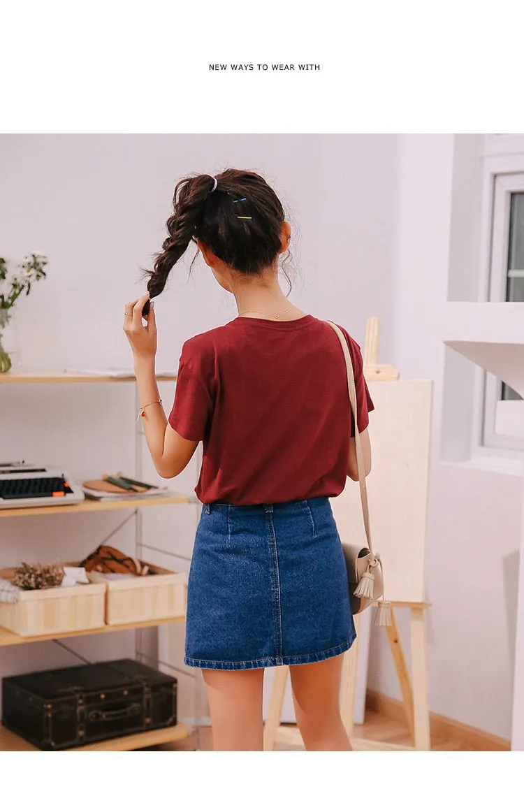 VenusFox High Waist  A-line Mini Denim Pockets Skirt