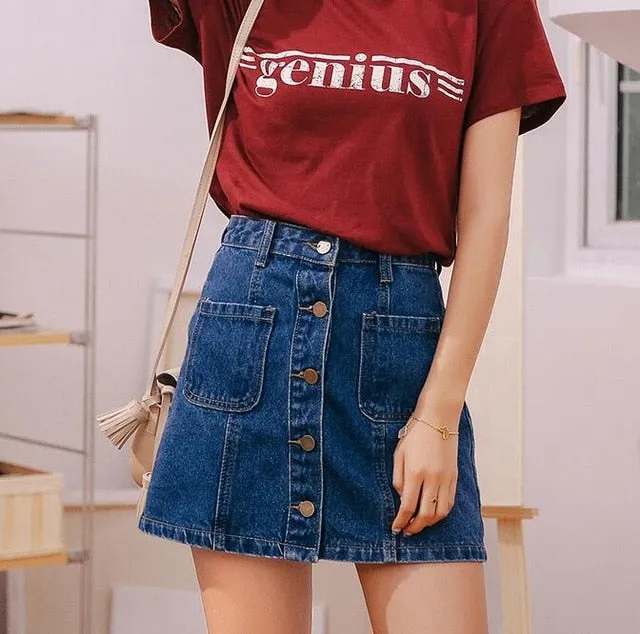 VenusFox High Waist  A-line Mini Denim Pockets Skirt