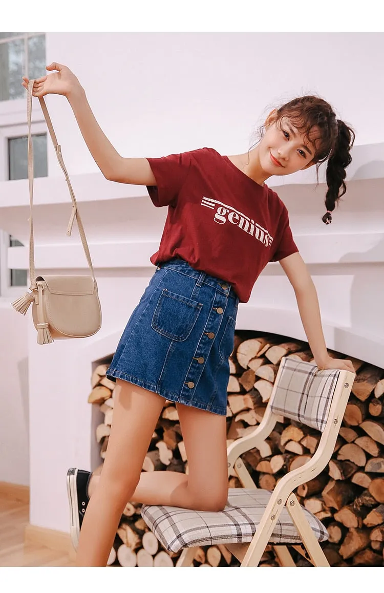 VenusFox High Waist  A-line Mini Denim Pockets Skirt