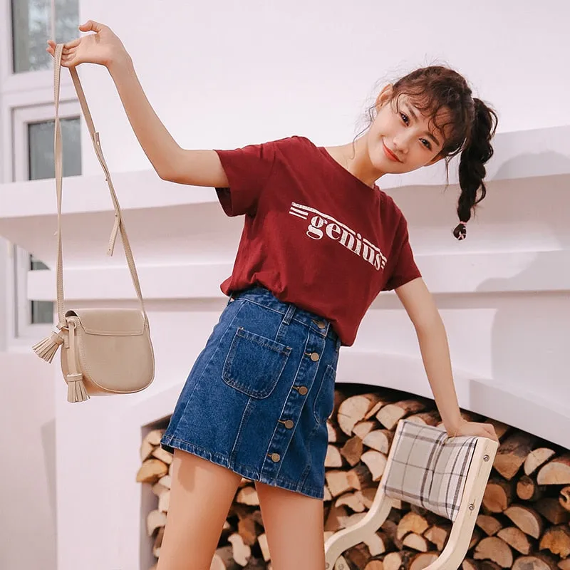 VenusFox High Waist  A-line Mini Denim Pockets Skirt