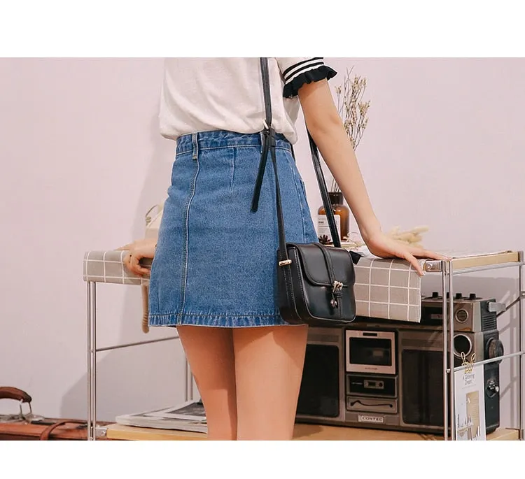 VenusFox High Waist  A-line Mini Denim Pockets Skirt
