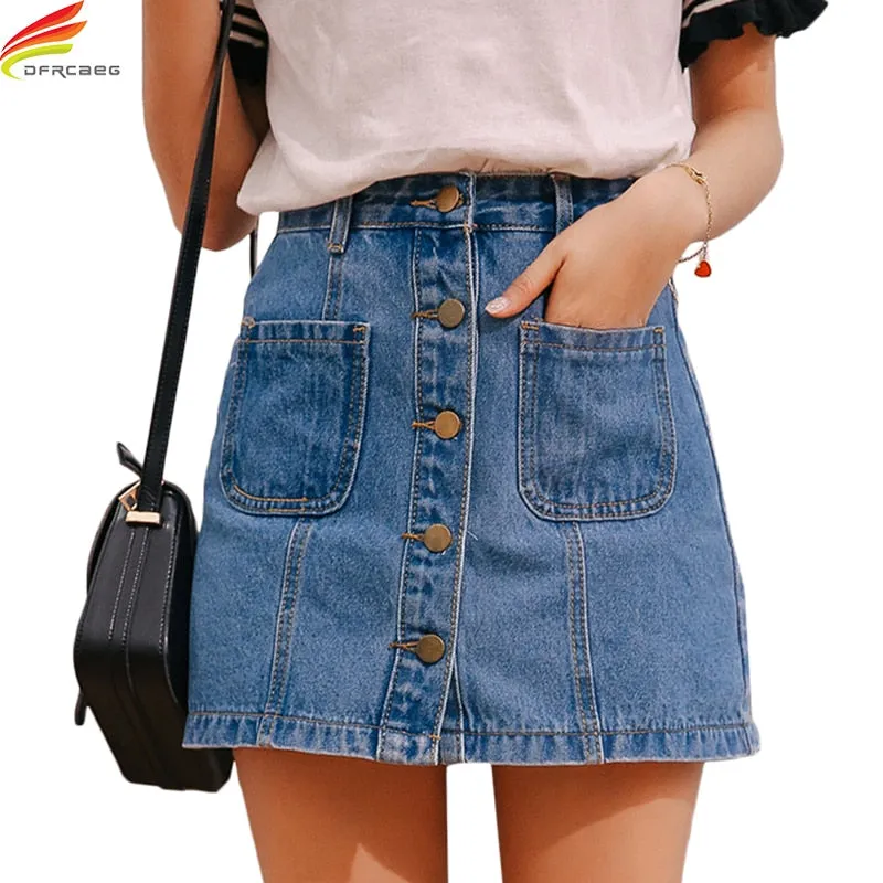 VenusFox High Waist  A-line Mini Denim Pockets Skirt