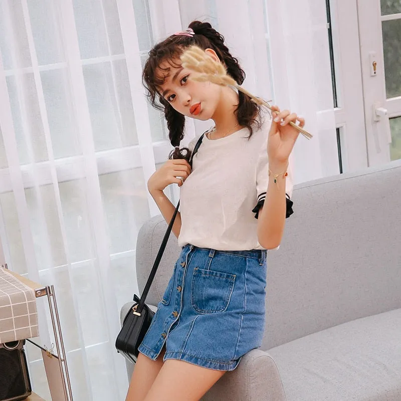 VenusFox High Waist  A-line Mini Denim Pockets Skirt
