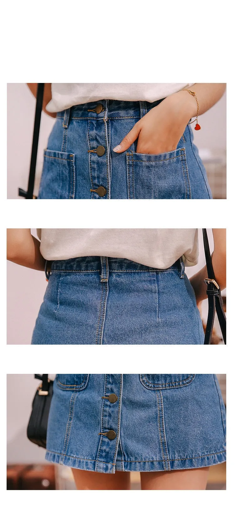 VenusFox High Waist  A-line Mini Denim Pockets Skirt