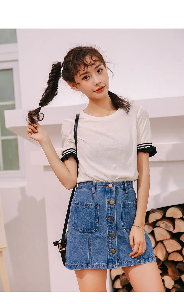 VenusFox High Waist  A-line Mini Denim Pockets Skirt