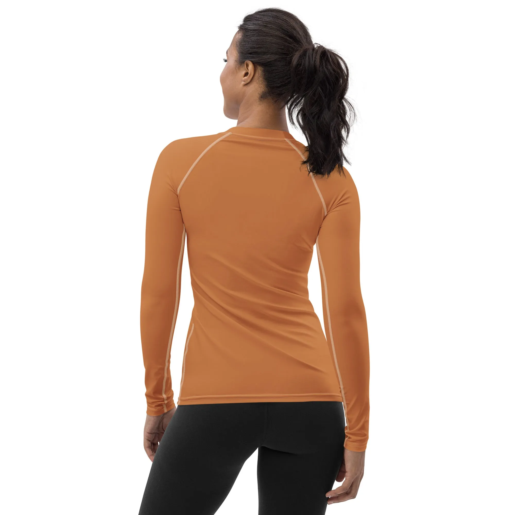 Versatile Vibes: Solid Color Long Sleeve Rash Guard for Women - Raw Sienna