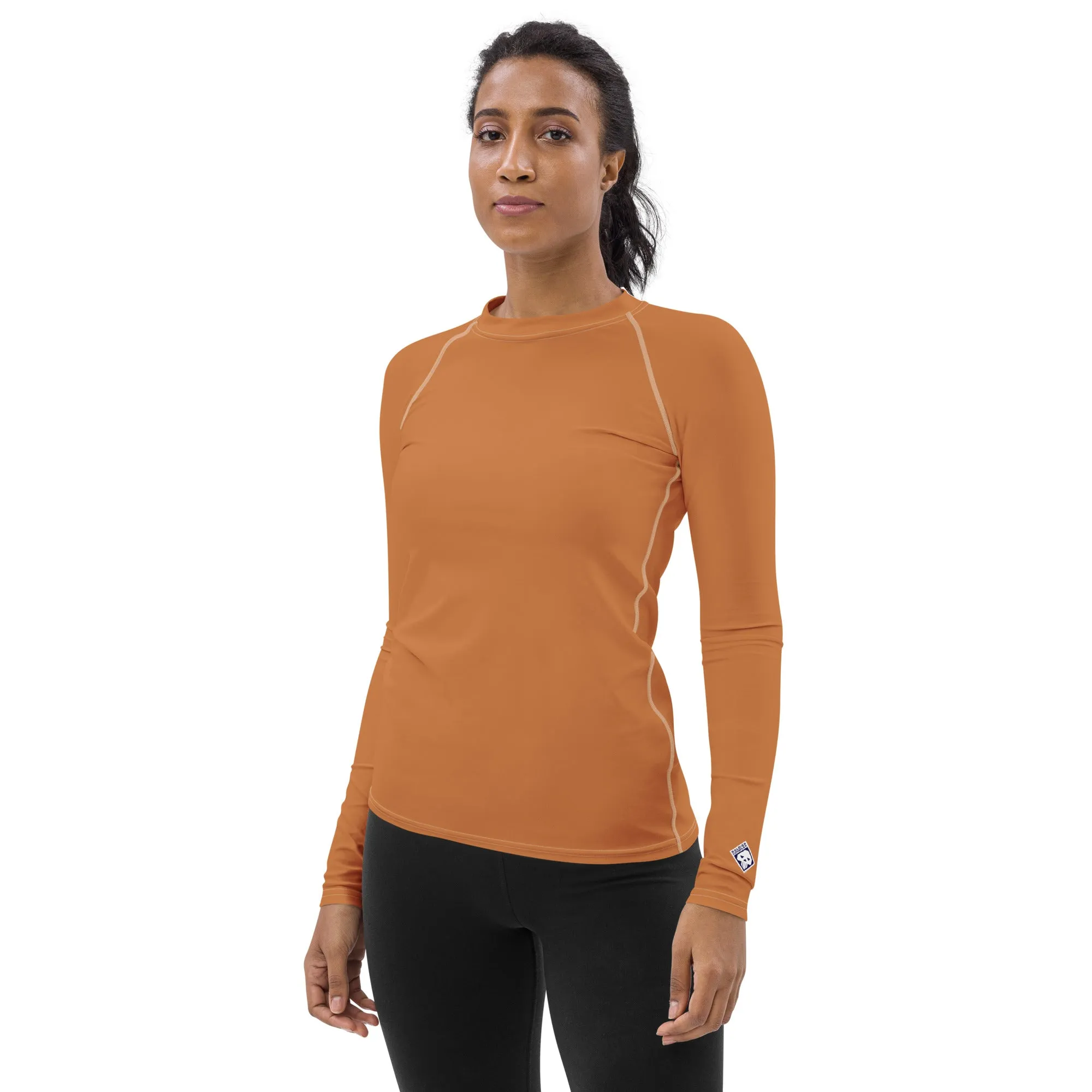 Versatile Vibes: Solid Color Long Sleeve Rash Guard for Women - Raw Sienna