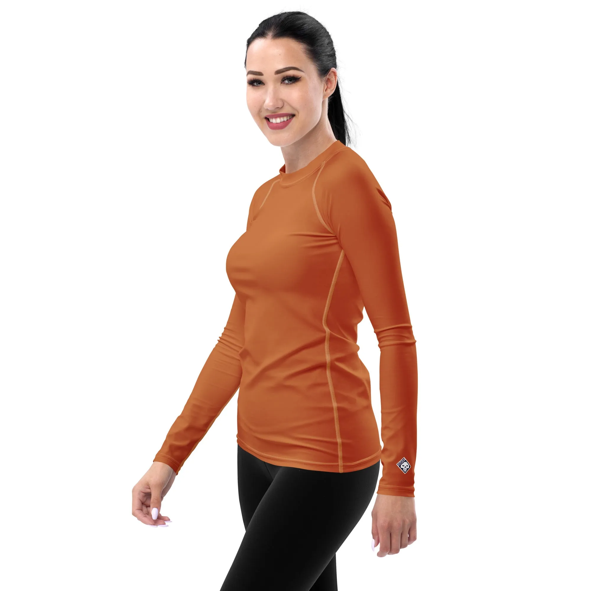 Versatile Vibes: Solid Color Long Sleeve Rash Guard for Women - Raw Sienna