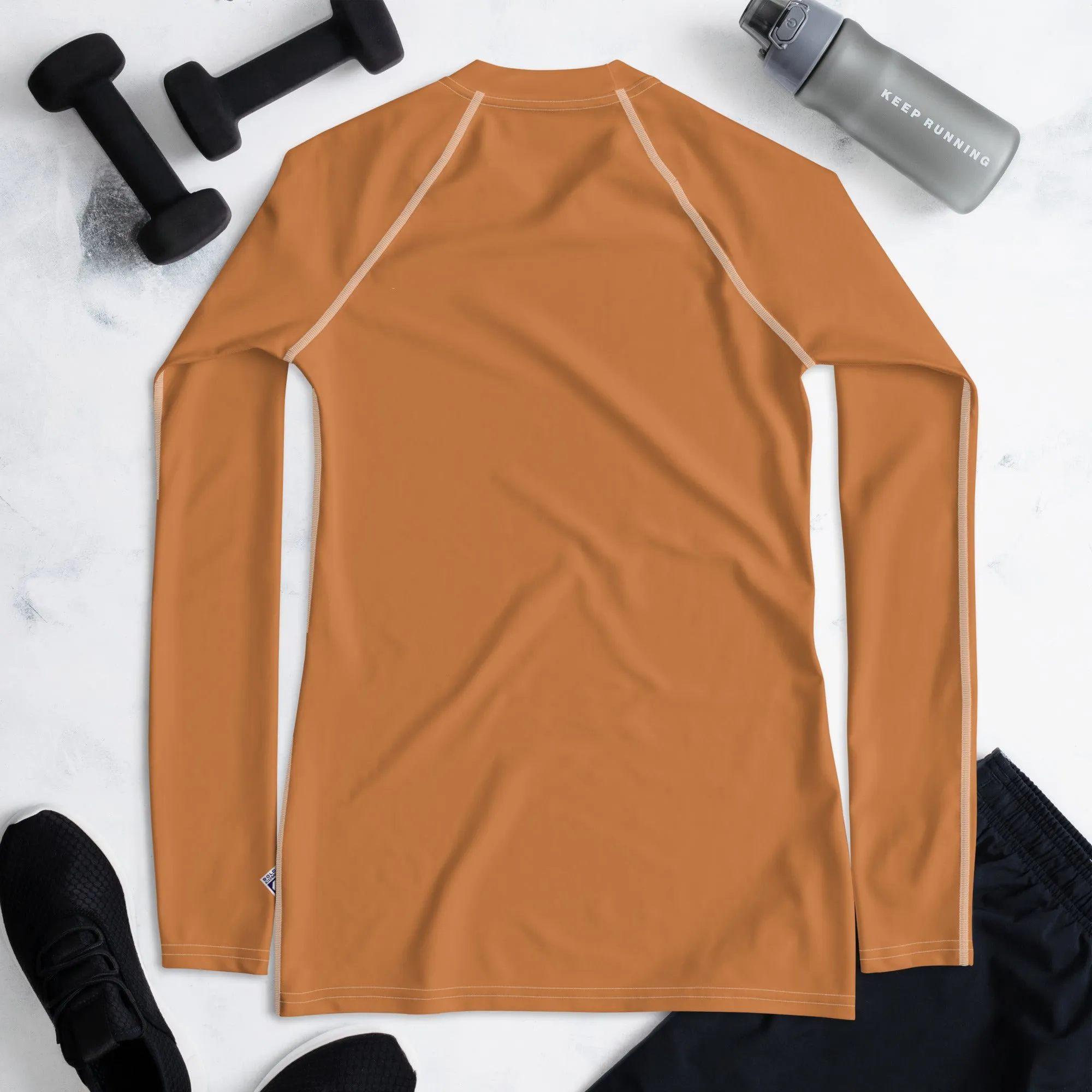 Versatile Vibes: Solid Color Long Sleeve Rash Guard for Women - Raw Sienna