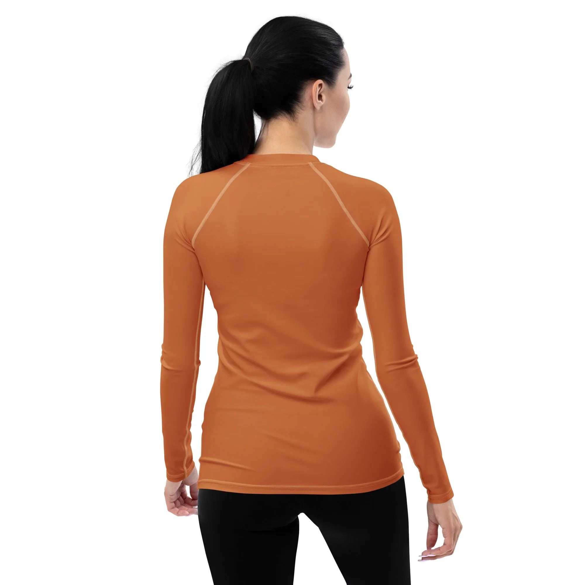 Versatile Vibes: Solid Color Long Sleeve Rash Guard for Women - Raw Sienna