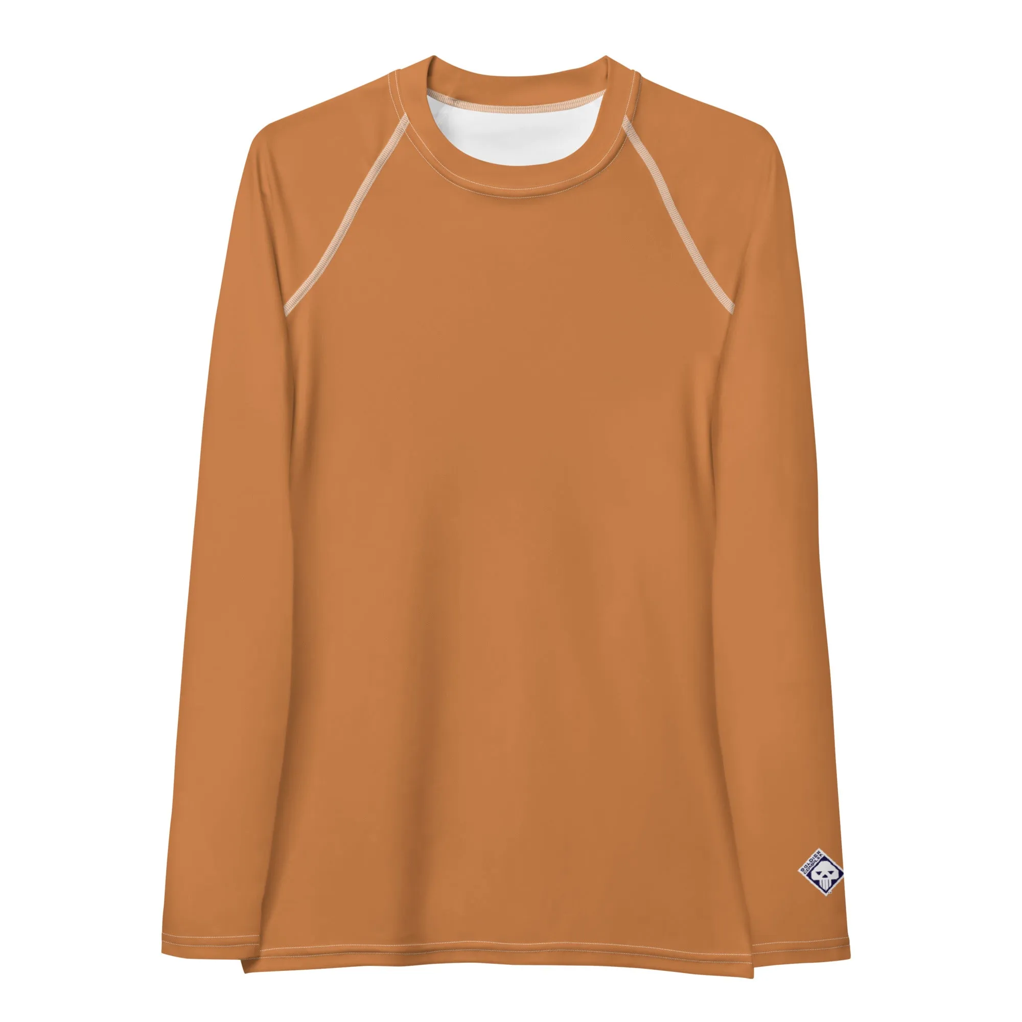Versatile Vibes: Solid Color Long Sleeve Rash Guard for Women - Raw Sienna