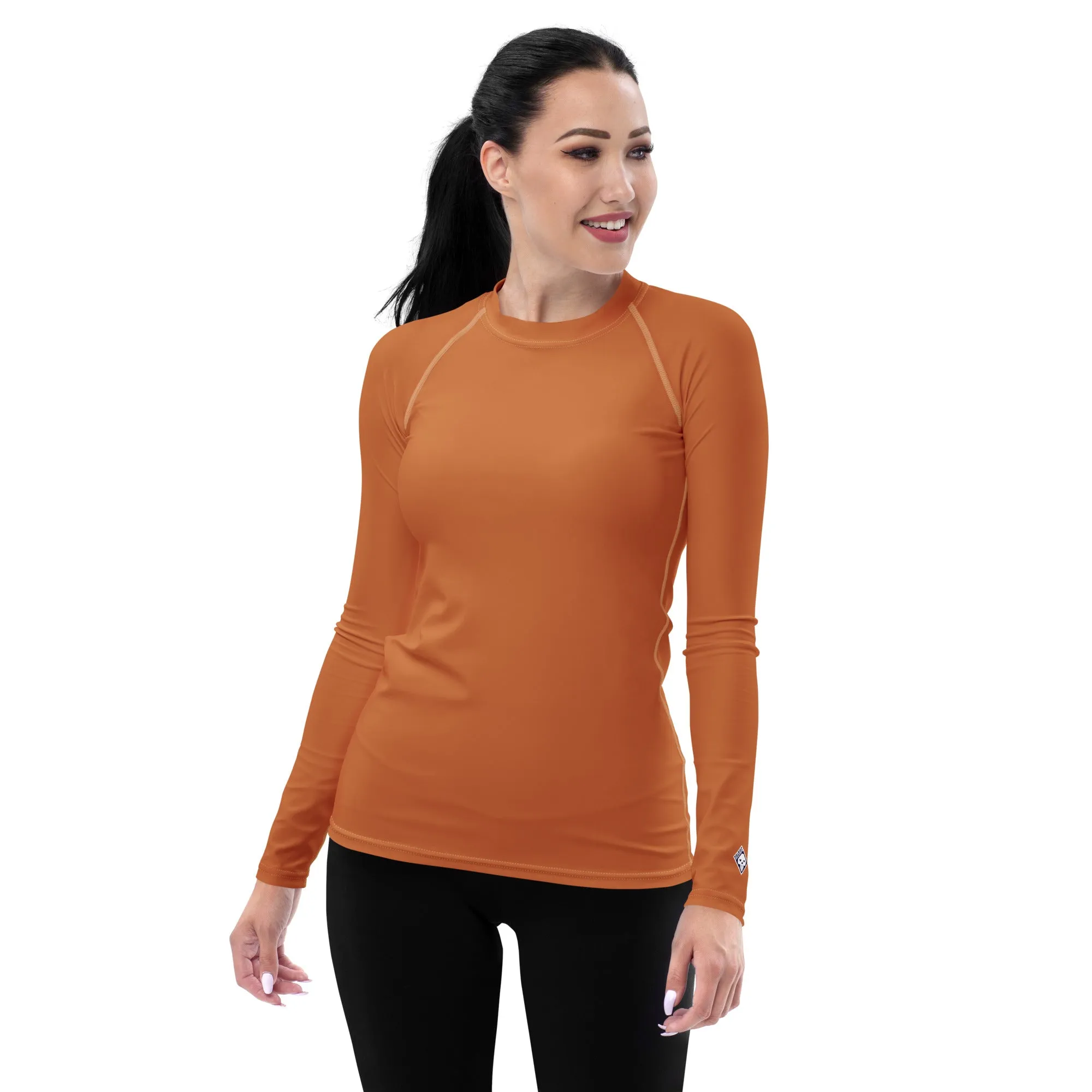 Versatile Vibes: Solid Color Long Sleeve Rash Guard for Women - Raw Sienna