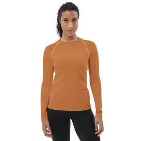 Versatile Vibes: Solid Color Long Sleeve Rash Guard for Women - Raw Sienna
