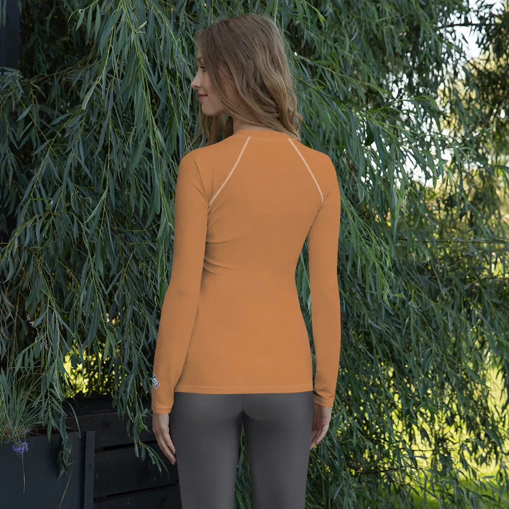 Versatile Vibes: Solid Color Long Sleeve Rash Guard for Women - Raw Sienna