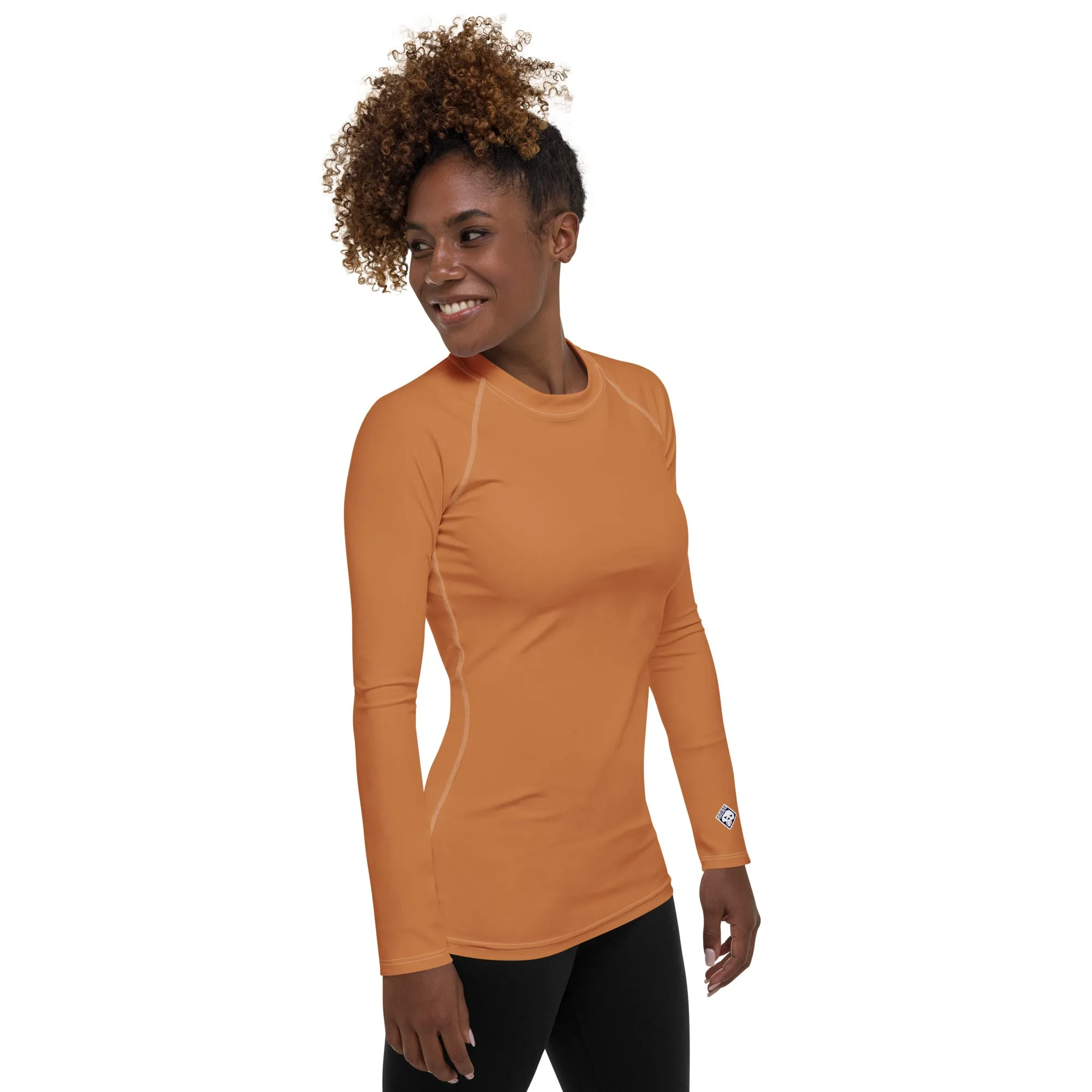 Versatile Vibes: Solid Color Long Sleeve Rash Guard for Women - Raw Sienna