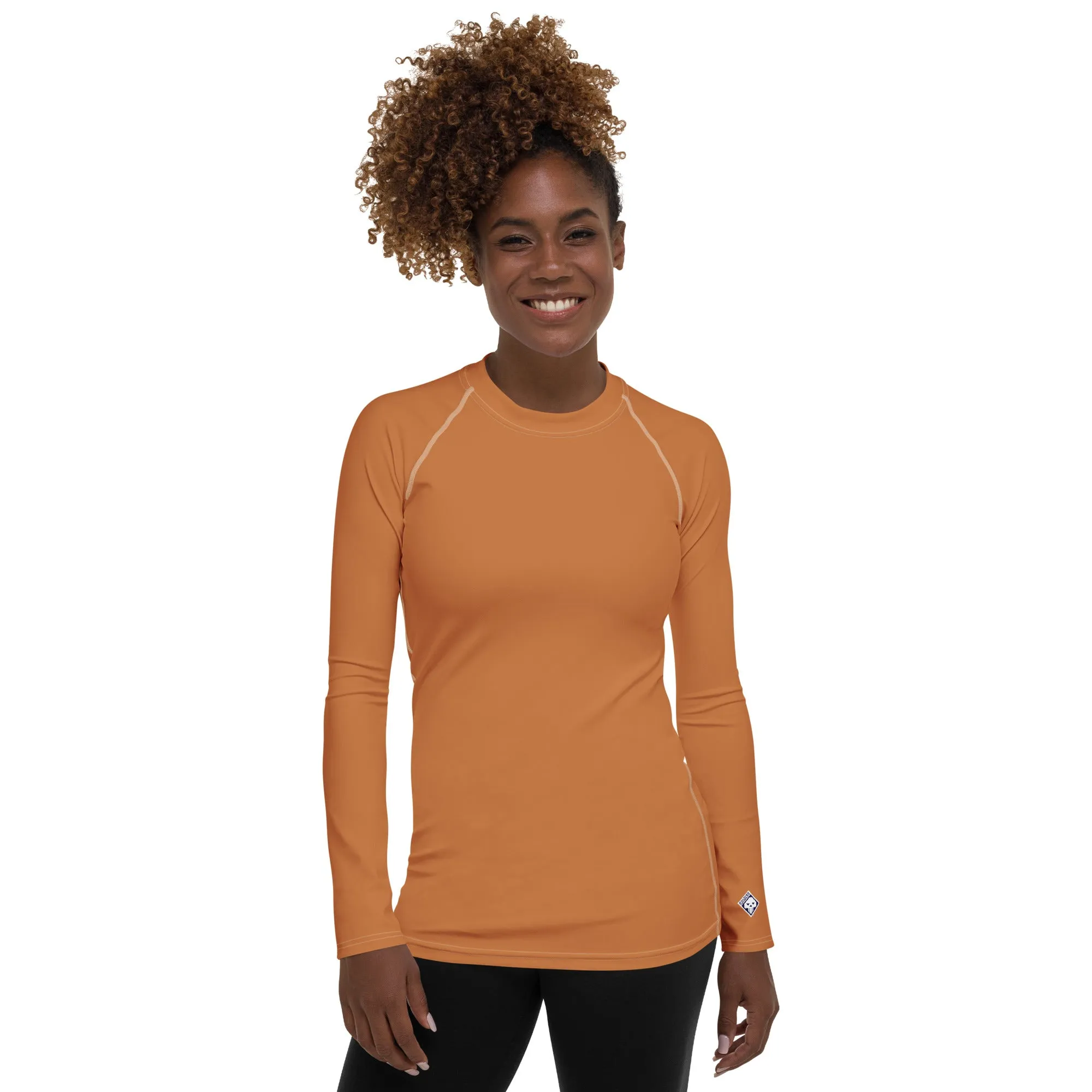 Versatile Vibes: Solid Color Long Sleeve Rash Guard for Women - Raw Sienna